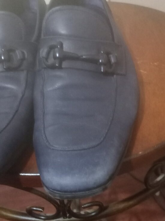 SALVATORE FERRAGAMO BLUE LEATHER BUCKLE DETAIL LOAFERS Sz 7.5D MADE IN ITALY main image 12